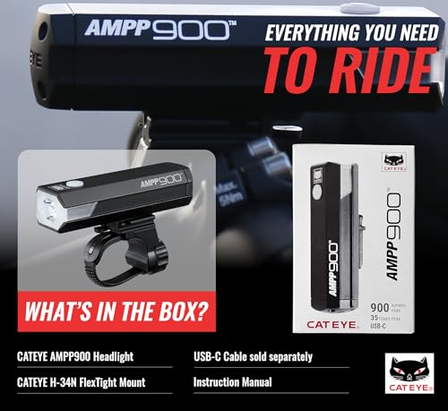 CATEYE AMPP USB Rechargeable Bike Light | Commuters, Road Cyclists & Mountain Bikers, Day & Night Riding Modes, IPX4 Waterproof, Tough & Durable - style: Ampp900