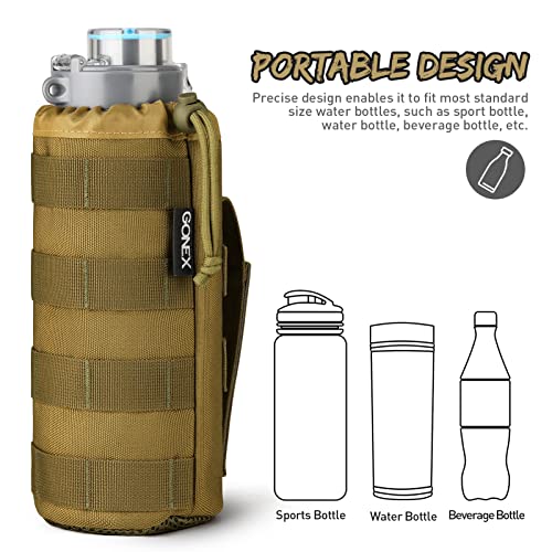 Gonex MOLLE Bottle Pouch, Drawstring Water Bottle Holder | 900D Oxford, Mesh Bottom, Fits MOLLE Packs & Vests, Flexible Height, Holds Bottles or Umbrellas - color: Tan