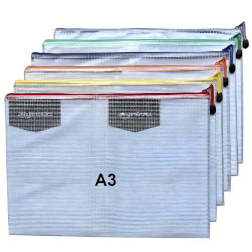 6pcs Mesh Zipper Pouch Bags, A3 17x12 Inches Large Reusable Plastic Zipper Pouches Bag for Organizing Office, File, School, Classroom, Cross Stitch Projects, Puzzle & Board Game Storage Bags - size: A3-6pcs