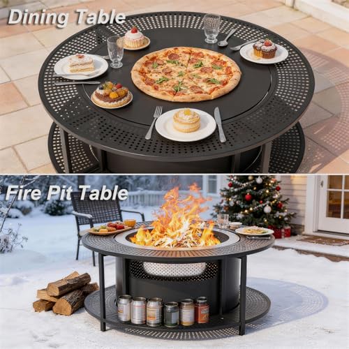 Gotland 37inch Smokeless Outdoor Fire Pit, Larger Round Metal Firepit with Lid Fire Poker Waterproof Cover, 2 in 1 Outdoor Fireplace, Fire Pits for Outside Wood Burning, BBQ, Camping, Heating, Bonfire - size: 37 inch