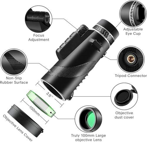 Monocular-Telescope 80x100 High Powered Monoculars High Definition for Adults High Powered with Smartphone Adapter Telescope Wildlife Bird Watching Travel Camping Hiking-Black - color: Green