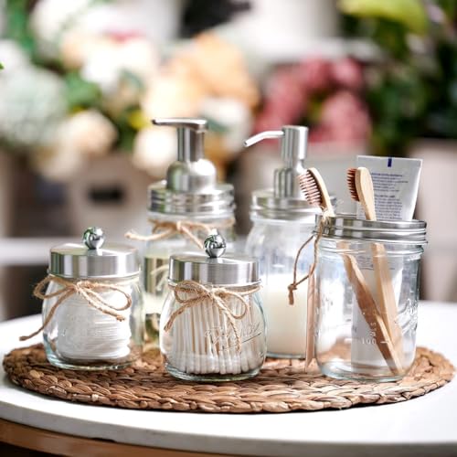 Amolliar Mason Jar Liquid Soap Dispenser Lid Pump, Brushed Nickel 2 Pack | Rustproof Stainless Steel Soap Pump, Farmhouse Bathroom Decor, Refill Lotion Soap Dispenser Pump for Hand Soap, Dish Soap - color: Brushed Nickel, size: 2 Pack