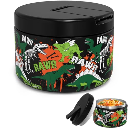 LOHASOK Kids Insulated Thermo for Hot Food Soup, 12oz - color: Black Dinosaur, size: 12 ounces