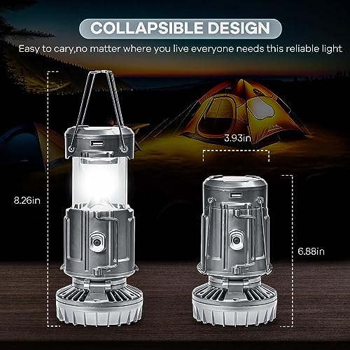 Solar Camping Lantern with Fan & Phone Charger, Portable Rechargeable Power for Hurricanes, Emergency, Power Outage and Camping Gear, Silver - style: Modern