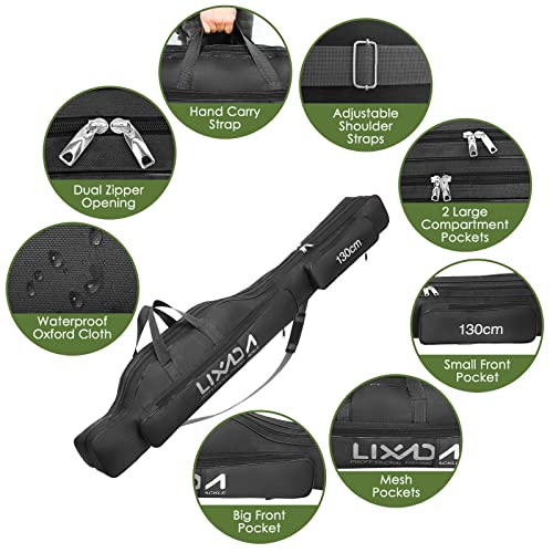 Lixada Fishing Rod Case, Portable Folding Fishing Rod Case Fishing Pole Reel Storage Bag Fishing Gears Organizer - size: 130cm