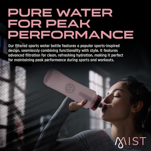 Mist Sports Squeeze Water Bottle with Built-In Filter for Pure Water, Easy Grip Squeeze Water Bottles Sports Quality, Leak Proof & BPA Free Athletic Water Bottle Squirt Top, Peachy Pink - color: Peach Pink
