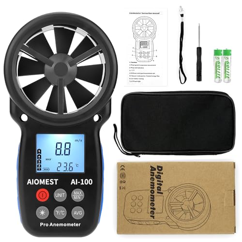 AIOMEST Digital Anemometer, Handheld Wind Speed Meter AI-100, Airflow Gauge Measures Air Temperature ℃/℉ Velocity for HVAC with Wind Chill Backlight - color: AI-100 Anemometer