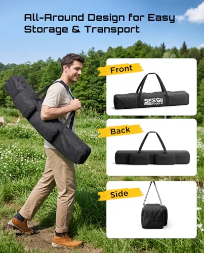 SEESII Universal 55-Inch Pole Storage Bag for Any Pole Tool | Compatible with 16FT Pole Saws, Pole Hedge Trimmers & Pruning Shears, Two Outside Pockets for Batteries, 600D Water-Resistant - color: Inky Black