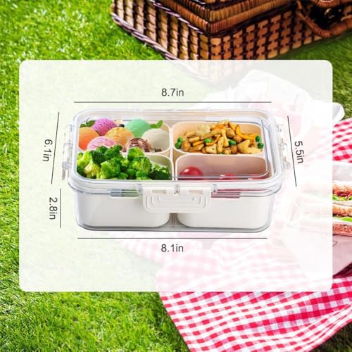 Small 4 Compartment Snackle Box Container Clear Snack Box with Lid | 3 Pack Mini Snacklebox for Veggie, Candy, Fruits, Nuts, Charcuterie, Travel & Picnics & Office Lunch - color: 3 pack 4 compartment divided snackle box container
