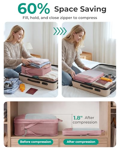 BAGSMART Compression Packing Cubes for Travel Essentials - color: Brier Rose, size: Set of 6