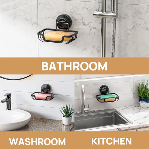 LEVERLOC Soap Dish, Soap Bar Holder for Shower Suction Cup Wall Mounted - color: Black, size: 5.7" * 4.8"