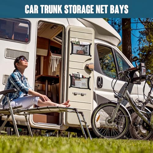 TOBWOLF 2PCS 25x45cm/9.8x17.7in Cargo Storage Net with Mounting Screws, Elastic Storage Mesh Pocket Netting, Built-in Hooks Automotive Cargo Netting Storage Pouch for Trunk, RV, Boats, Campers | 9.8x17.7in Mesh Pocket with Mounting Screws | Secure Storage