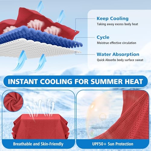 24 Pack Cooling Towels Bulk for Neck and Face 40"x12" Ice Cooling Sweat Rags Microfiber Soft Breathable Soft Chilly Towel for Yoga Golf Sport Running - color: Red