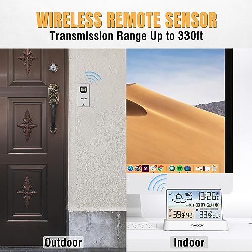 Raddy DT6 Wireless Weather Station, Atomic Clock Color Display | Indoor outdoor thermometer hygrometer, home weather forecast, barometric pressure