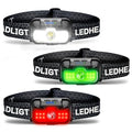 HOKOILN 3-Pack 1300LM LED Headlamp Rechargeable with Green & Red Light - color: Cool Black, size: 3 Packs
