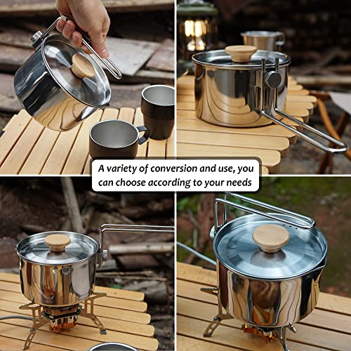 Stainless Steel Camping Pot with Lid and Removable Handle, Light Weight Outdoor Camping Kettle, Easy Clean Camp Boiling Pot, Cooking Pot for Picnic, Hiking, Backpacking, 1L/34oz