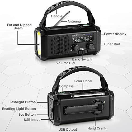 Emergency NOAA Weather Radio, 10000mAh Solar Hand Crank Radio with AM/FM - color: Black 10000mAh