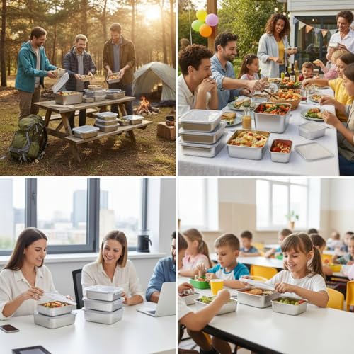 7pcs Stainless Steel Food Storage Containers with Flip-Top Lids, Leakproof & Stackable for Outdoor Camping, Family Gatherings, Office & School