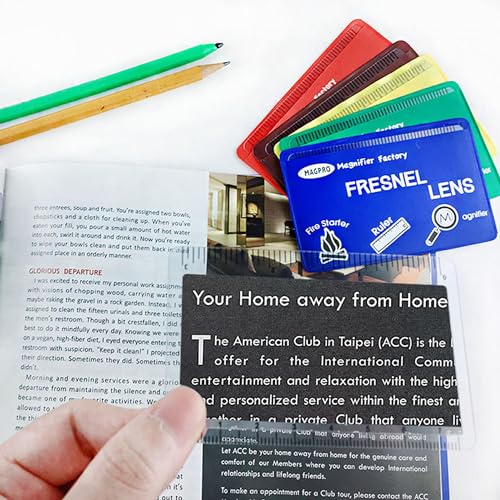 MagDepo 6 Pack Credit Card Size Magnifier Ruler Fire Starter Magnifying Glass Wallet Pocket Magnifier for Reading Small Print, Map, and Book-Blue - color: Sky Blue
