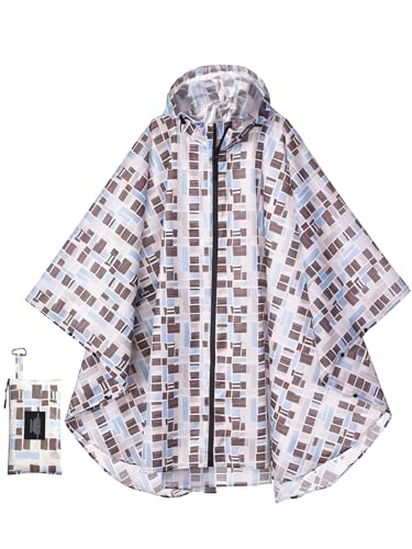 Unisex Hooded Rain Poncho, Waterproof Raincoat Jacket with pocket for Adult, Rain Coat for Outdoor Activities - color: Geometric Square