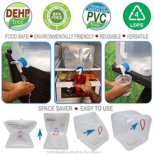 WaterStorageCube Collapsible Water Container with Spigot (5.3 Gal (2-Pack)) | BPA-Free Camping Water Storage Carrier Jug for Outdoors Hiking Backpack & Survival Kit, Foldable Portable Water Canteen