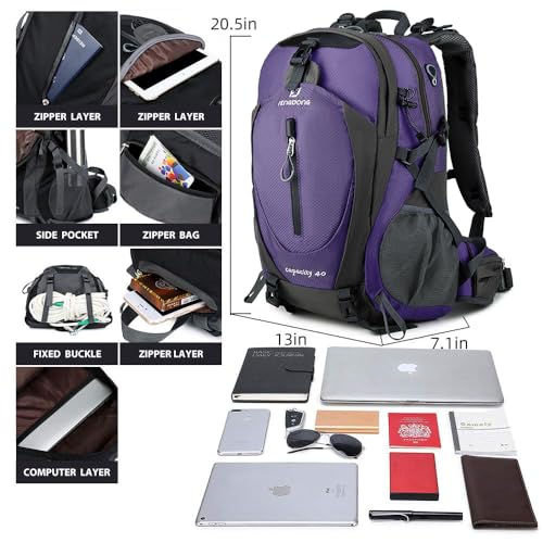 FENGDONG 40L Waterproof Lightweight Hiking,Camping,Travel Backpack for Men Women Purple - color: A3- Purple