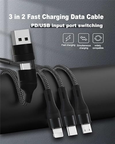 Awnuwuy 100W Multi 3 in 2 Cable 10FT, USB A/C to USB-C Lightning Micro Port | Black Long Nylon Braided, 3 in 2 Fast Charging Cable For iPhone 17/16/15/15 plus,Samsung S26/S25, Multiple Devices, Laptops - size: 10FT