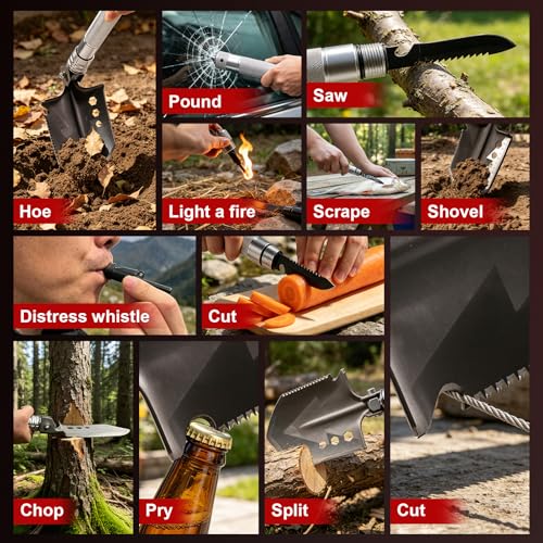 Camping Shovel,（30.4"） Multifunctional Folding Survival Shovel with Manganese Steel Material,Portable Folding Survival Tool for Camping,Hiking,Off-Road & Emergency