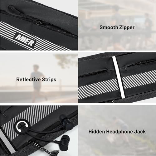 MIER Running Belt for Women & Men, Fanny Pack with Marathon Bib Clip, Black - color: Black