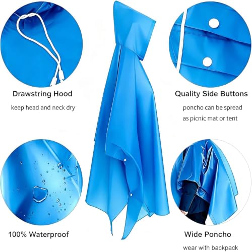 UPSEN Rain Ponchos for Adults, 2 Pcs Reusable Raincoats Coats Jackets Emergency for Women Men with Hood - color: 1 Blue+1 Pink