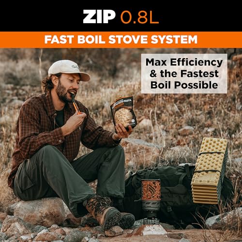 Jetboil Zip 0.8L Portable Fast Boil Stove with Easy-Turn Knob Igniter for Backpacking and Camping, Propane/Isobutane Burner - color: Brown Duck Camo