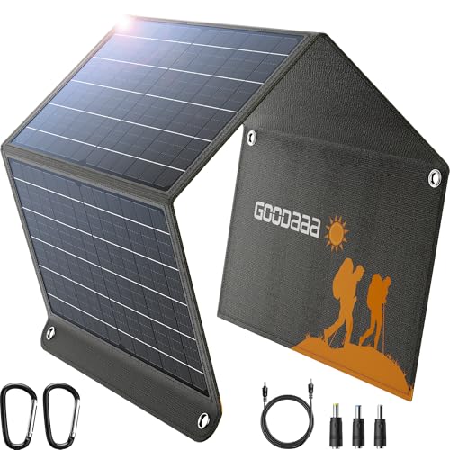 GOODaaa 30W Portable Solar Panel with Three Outputs, USB QC 3.0 Fast Charging Foldable Solar Charger, IP65 Waterproof Panels for Outdoor, Dual USB & One DC Charger for Phones, Tablet, Power Station - size: 30W