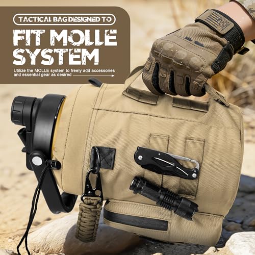 NATURE PIONEOR 128oz/1 Gallon Tactical Water Bottle with MOLLE Bottle Pouch | 18/8 Food-grade Stainless Steel, Double Vacuum Insulation, Wide-Mouth, Straw & Spout Lid, Strap, Camping, Hiking, Gym, Work - color: Brown Green, size: 128 Ounces