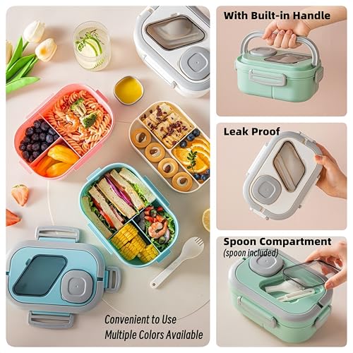 40oz Adult Bento Box with Multiple Compartments, Food - grade PP, Built - in Handle, Leak - Proof, Microwave & Refrigerator Safe (Pink) - color: Pink