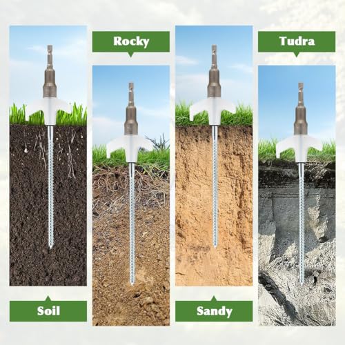 20Pack Screw in Tent Stakes 8” Metal Pegs for Ground, Drill in Camping Stake with Hex Head Driver, Spikes Puller, Protector in Carrying Bag & Box,for Xmars,Hiking,Glow in The Dark
