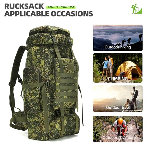 King'sGuard 70L Camping Hiking Backpack for Men Women Large Military Tactical Backpack Molle Rucksack Backpack for Outdoor - color: Green Camo