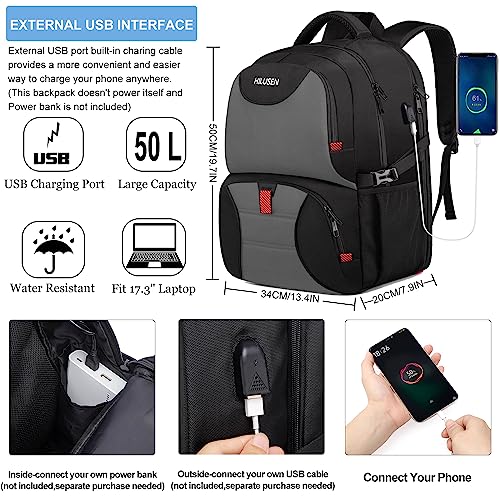Lunch Bag Backpack, Insulated Cooler Lunch Box Backpack, Extra Large 17inch Travel Laptop Backpack 50L with USB Charging Port, Water Resistant Big work Backpack for Men Women , Grey - color: Grey
