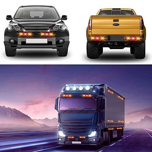 2pcs 12LED Amber and Red Led Light-Head Emergency Beacon Hazard Warning Light Flashing Strobe Light Bar Surface Mount for Construction Vehicle Car Truck Trailer Caravan 12-24V - color: Amber&Red