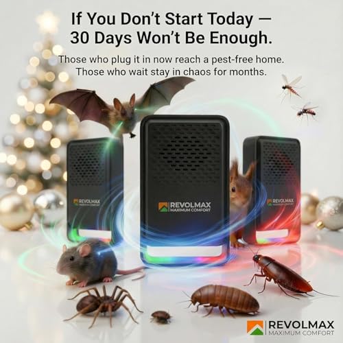 Ultrasonic Pest Control Repeller - Electronic & Ultrasound, Indoor Plug-in Repellent - Get rid of - Rodents, Mice, Squirrels, Bats, Insects, Bed Bugs, Ants, Fleas, Spiders, Roaches (3 Pack, Black)