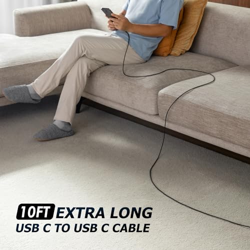 USB C to USB C Cable, 100W USB C Charger Cord Fast Charging 10FT, 2 Pack | Nylon Braided USB C Charger Cable for iPhone 17 16 15, iPad Pro, Air, Mini, MacBook Pro, Air, Samsung, Pixel, Moto Razr 40 50 - color: Black, size: 10 FT - 2 Pack, style: USB C to