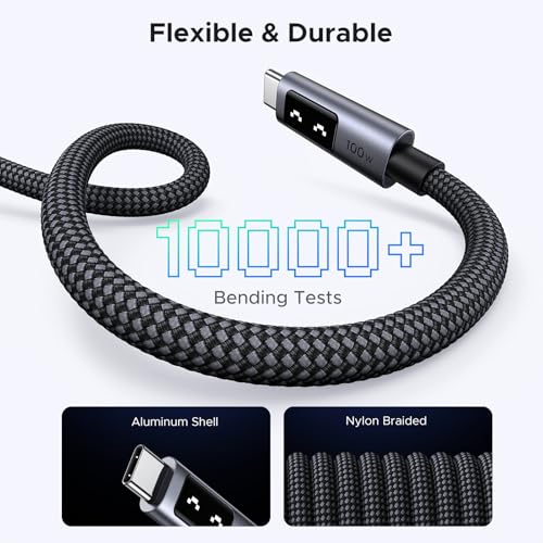 UGREEN Uno USB C Cable 100W with LED Display, Fast Charging, 1.6ft, Black | For iPhone 17/16/15, MacBook Pro/Air, iPad Pro/Air/Mini, Galaxy S26/S25/S24, Dell XPS, Pixel, Switch, and more - color: Black, size: 1.6 FT
