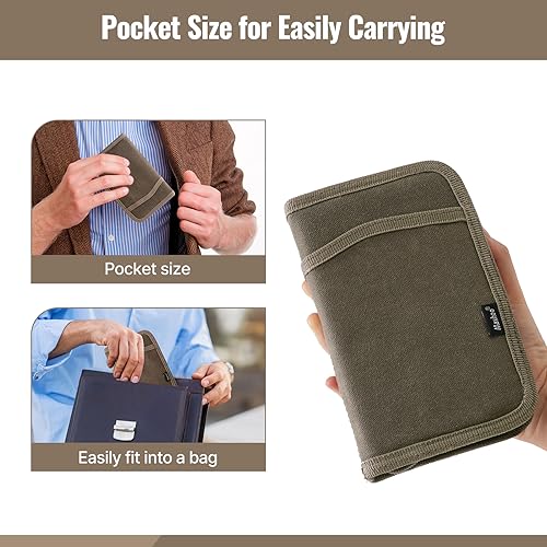 Journal Cover for Field Notes & Moleskine Cahier 3.5 x 5.5, Waxed Canvas Notebook Planner Sketchbook Cover with Zipper Pen Holder (Olive)