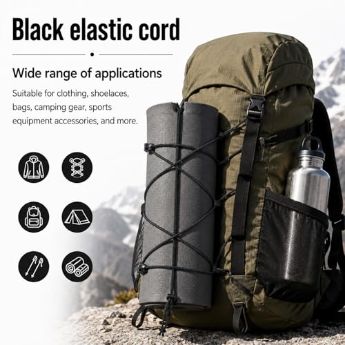 3/32 Inch Black Nylon Bungee Cord 2.5mm 32.8 Ft Heavy Duty Elastic Shock Cord Stretch String Rope for DIY Craft Sewing Camping Luggage Tie Downs Outdoor Use
