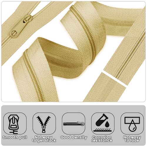 DOITEM 12 Yards Nylon Coil Zipper by The Yards, #3 Bulk Zippers for DIY Sewing Craft Bags with Replacement 25PCS Sliders (Beige, #3) - color: Beige, size: #3
