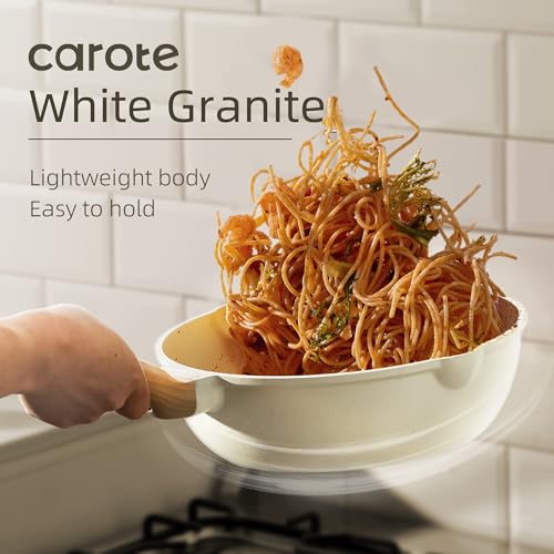 CAROTE 26pcs Pots and Pans Set, Nonstick Cookware Sets, with Grill Pan - color: Cream White, size: 26 Piece