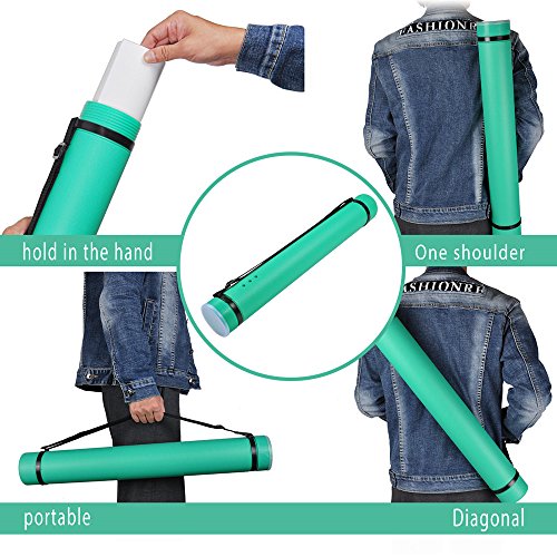 DEWEL Document Tube,Plastic Expanding Poster/Art/Document Storage Tube 24.5 to 40 inches Adjustable with Carrying Strap Waterproof and Light-Resistance Telescoping Carrying Case (Green-Large Size) - color: Green (Round), size: Large