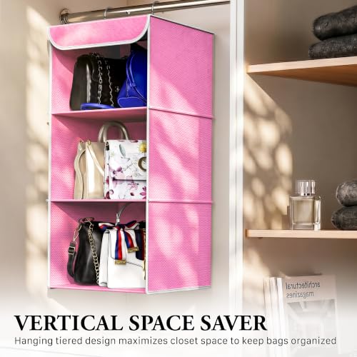 Simple Houseware 3 Shelf Hanging Closet Organizer, Pink - color: Pink