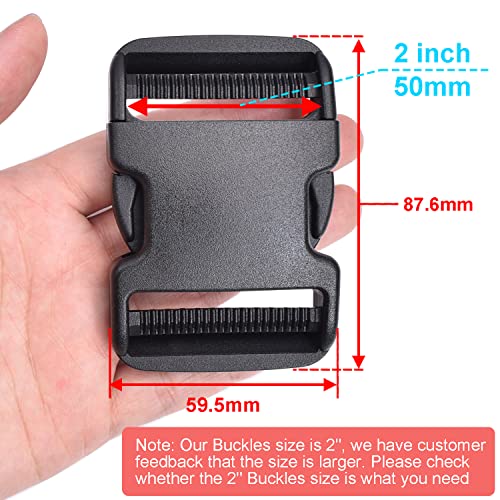 CooBigo 5 Pack 2 Inch Quick Side Release Plastic Buckle Clips Snaps Military Dual Adjustable Heavy Duty for Backpack Buckles Replacement Nylon Webbing Luggage Straps Belt Fanny Pack Buckle No Sewing - color: D: 2" Inner Diameter Black 5pcs