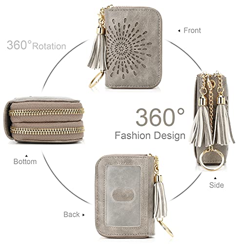 APHISON RFID Credit Card Holder Zipper Card Case Keychain Small Wallet for Women 1942-2 GRAY - color: B-GRAY-2（double zip）