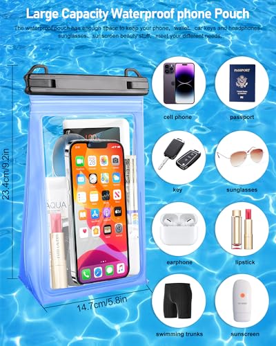 Large Waterproof Phone Pouch, Floating Dry Bag for iPhone 15 14 13 12 11 Pro Max Galaxy S22 S21 Waterproof Bag Sunscreen Glasses Storage Universal Dry Pouch for Swimming Rafting Boating - color: Clear Blue, Extra Large Opening 5.9''